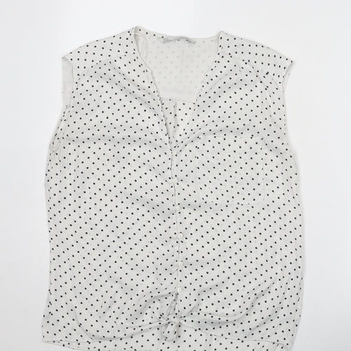 Zara Womens White Polka Dot Polyester Basic Tank Size S V-Neck - Knot Front