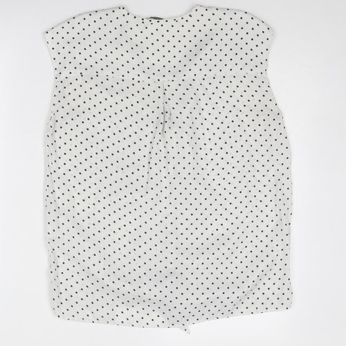 Zara Womens White Polka Dot Polyester Basic Tank Size S V-Neck - Knot Front