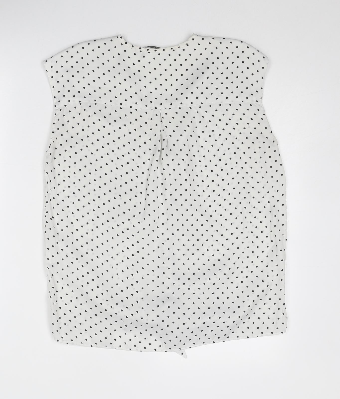 Zara Womens White Polka Dot Polyester Basic Tank Size S V-Neck - Knot Front