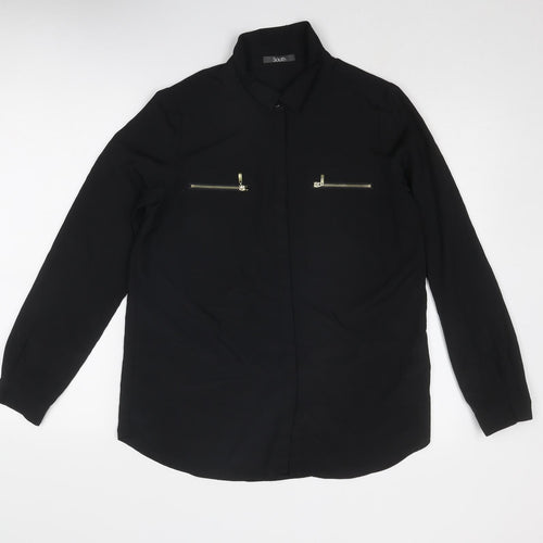 South Womens Black Polyester Basic Button-Up Size 10 Collared