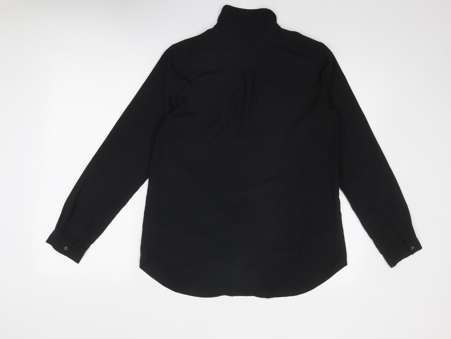 South Womens Black Polyester Basic Button-Up Size 10 Collared