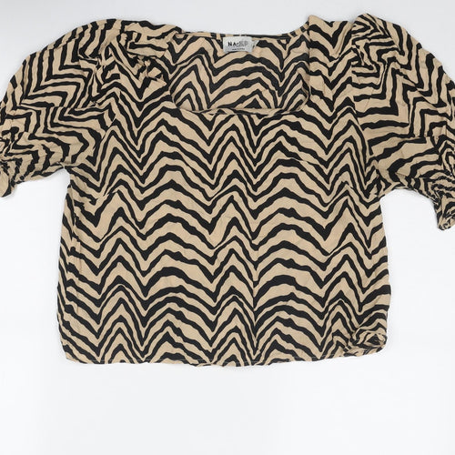 NA-KD Womens Beige Geometric Viscose Basic T-Shirt Size 10 Square Neck