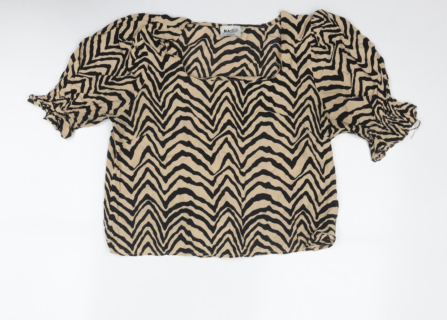 NA-KD Womens Beige Geometric Viscose Basic T-Shirt Size 10 Square Neck
