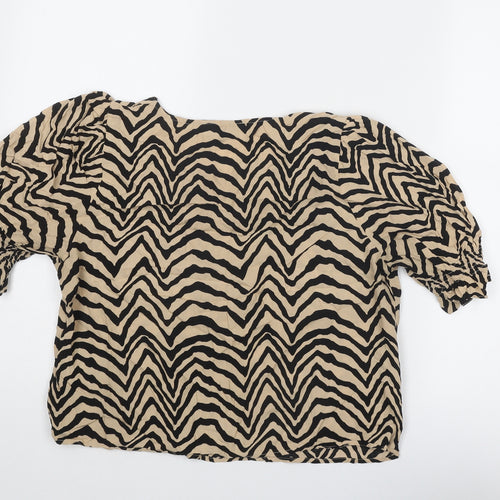 NA-KD Womens Beige Geometric Viscose Basic T-Shirt Size 10 Square Neck