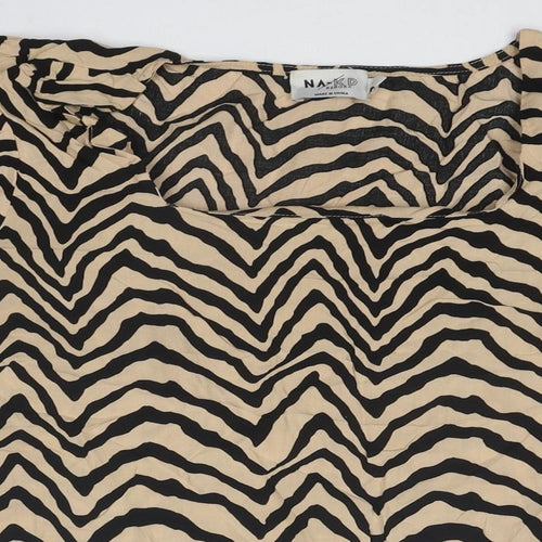 NA-KD Womens Beige Geometric Viscose Basic T-Shirt Size 10 Square Neck