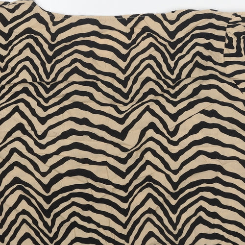 NA-KD Womens Beige Geometric Viscose Basic T-Shirt Size 10 Square Neck