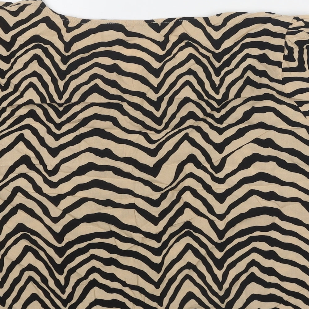 NA-KD Womens Beige Geometric Viscose Basic T-Shirt Size 10 Square Neck