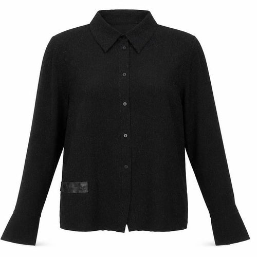 Mango Womens Black Polyamide Basic Button-Up Size L Collared