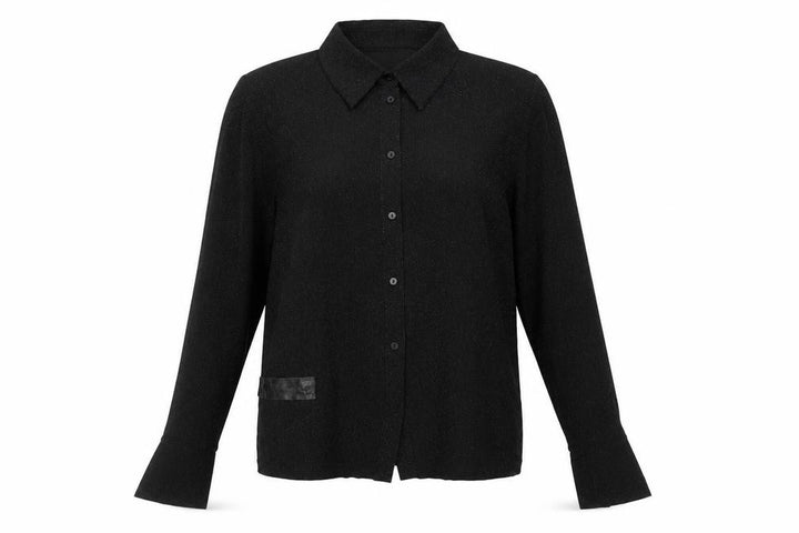 Mango Womens Black Polyamide Basic Button-Up Size L Collared