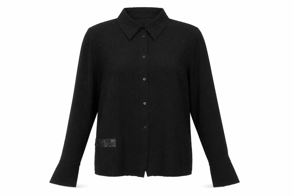 Mango Womens Black Polyamide Basic Button-Up Size L Collared