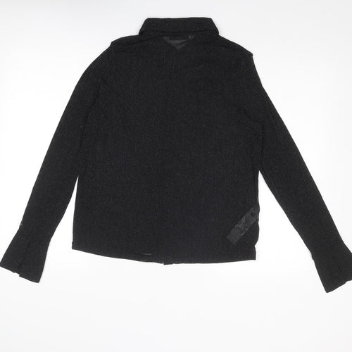 Mango Womens Black Polyamide Basic Button-Up Size L Collared
