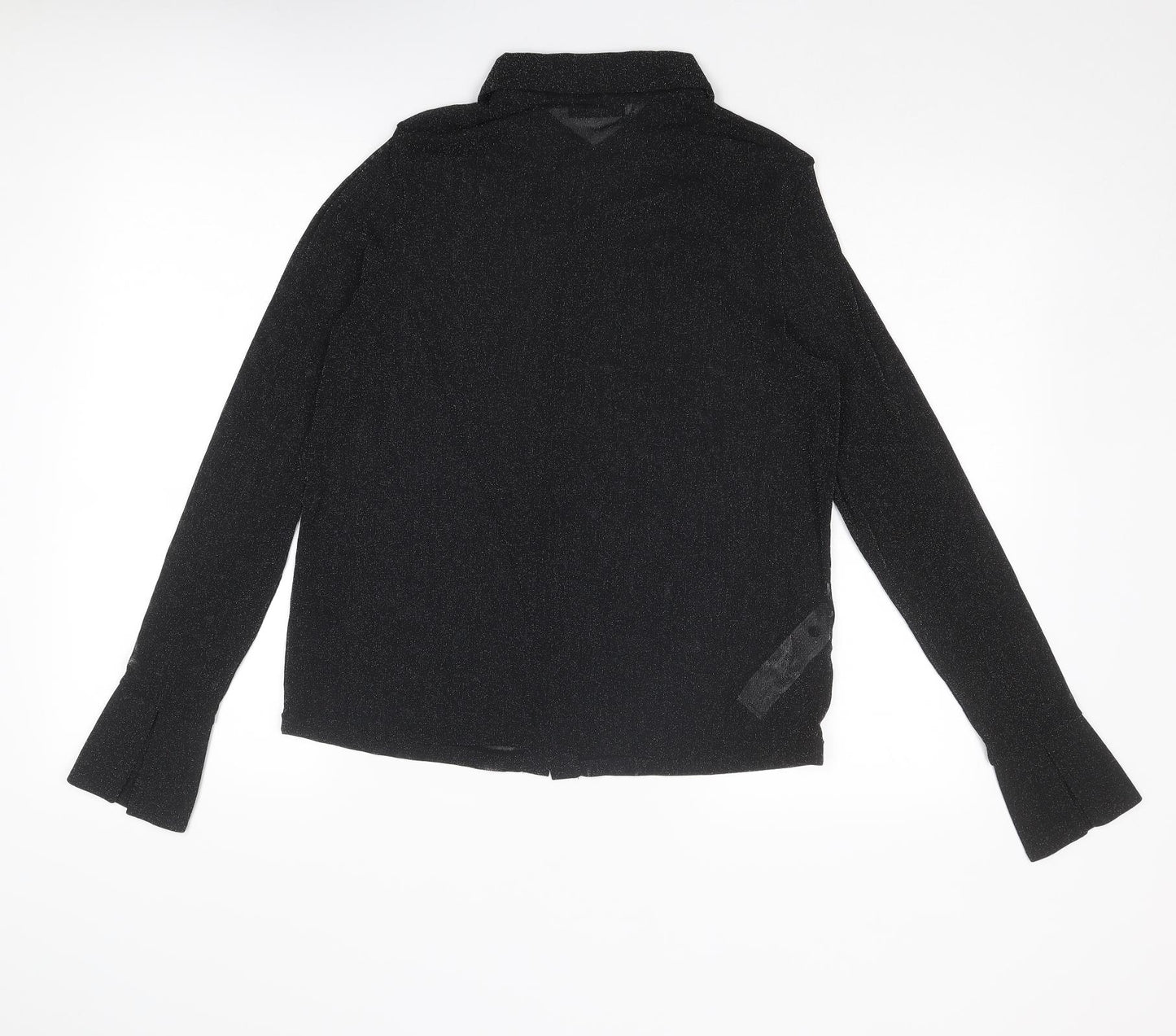 Mango Womens Black Polyamide Basic Button-Up Size L Collared