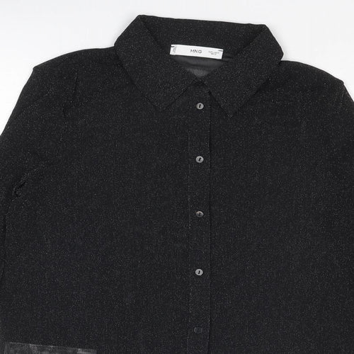 Mango Womens Black Polyamide Basic Button-Up Size L Collared