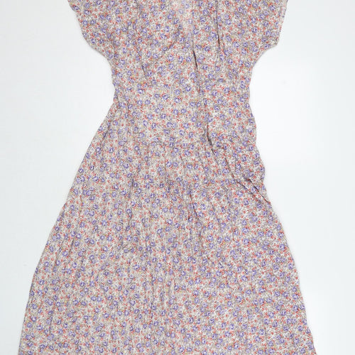 New Look Womens Multicoloured Floral Viscose A-Line Size 10 V-Neck Button