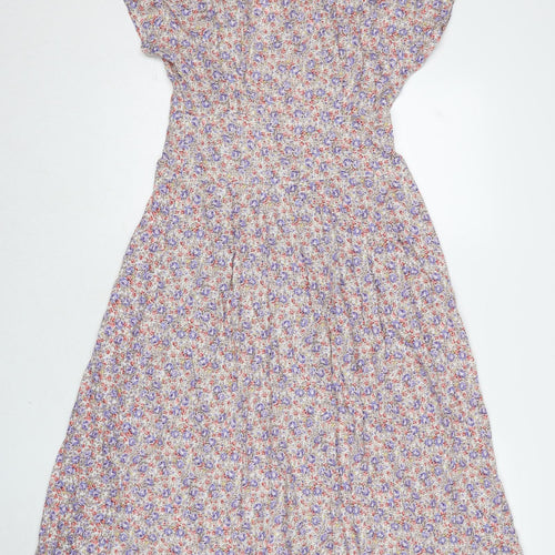 New Look Womens Multicoloured Floral Viscose A-Line Size 10 V-Neck Button
