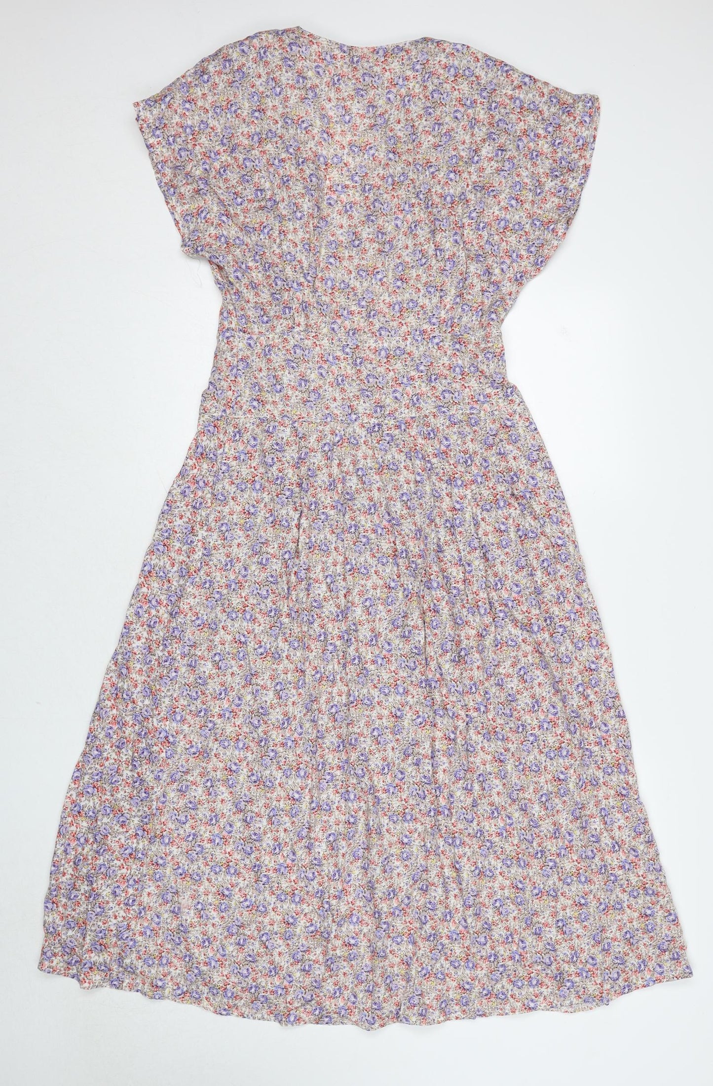 New Look Womens Multicoloured Floral Viscose A-Line Size 10 V-Neck Button