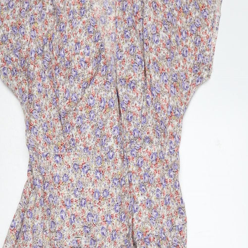 New Look Womens Multicoloured Floral Viscose A-Line Size 10 V-Neck Button