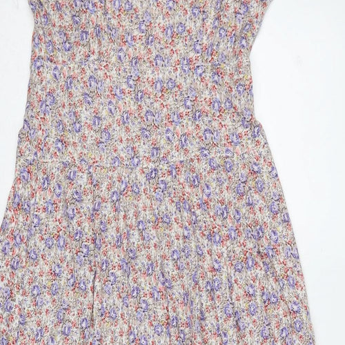 New Look Womens Multicoloured Floral Viscose A-Line Size 10 V-Neck Button