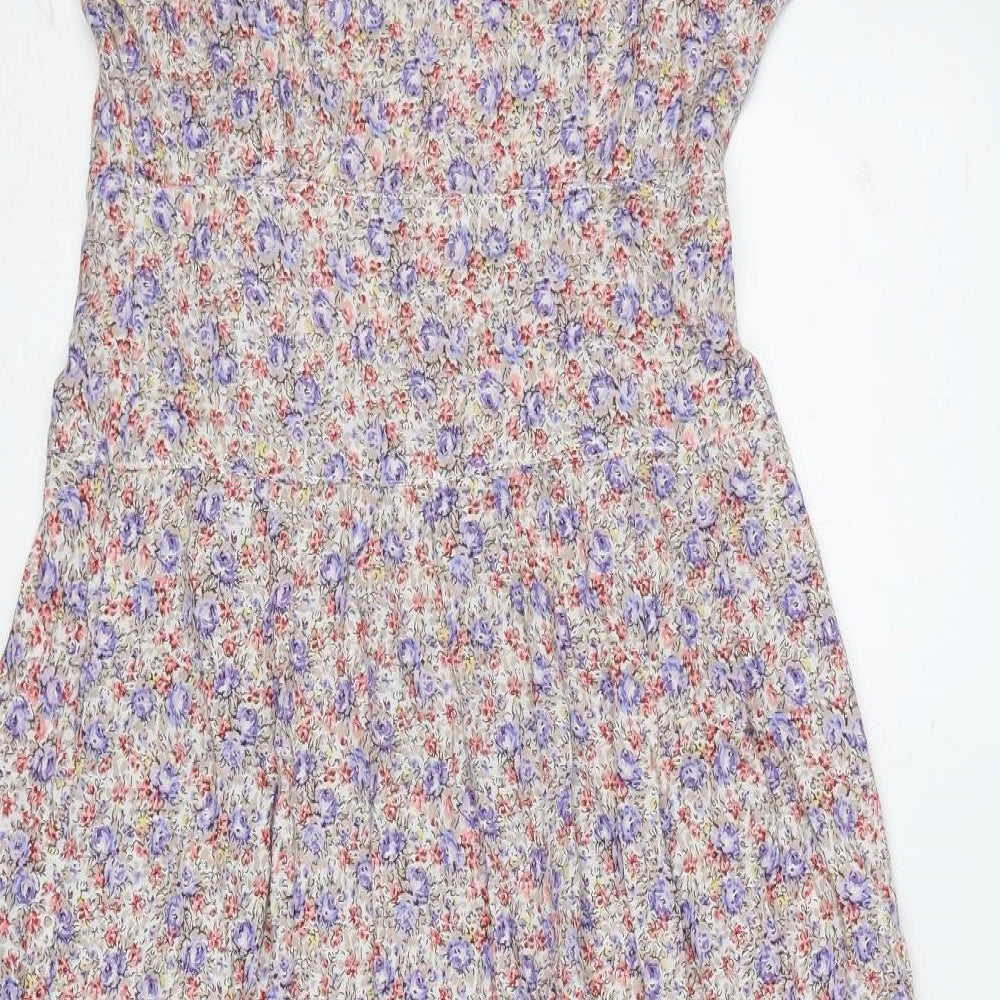 New Look Womens Multicoloured Floral Viscose A-Line Size 10 V-Neck Button