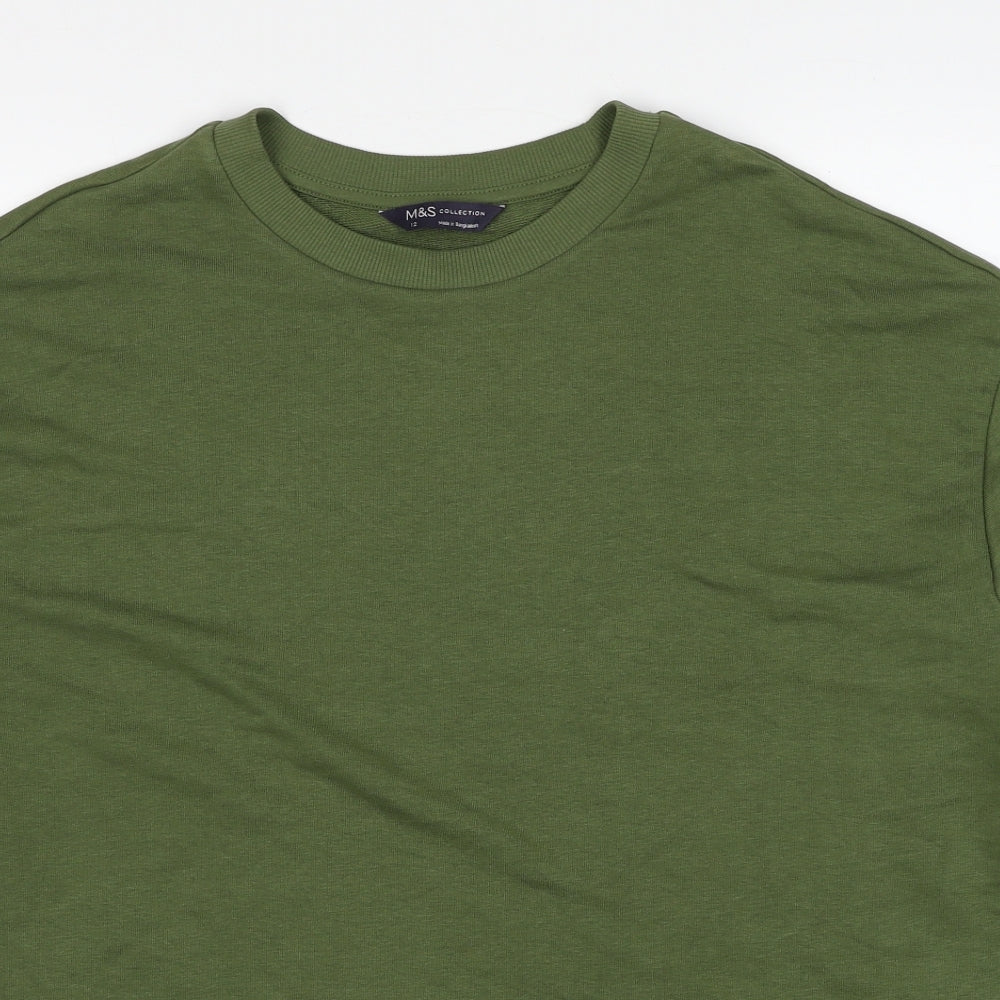 Marks and Spencer Womens Green Cotton Pullover Sweatshirt Size 12 Pullover