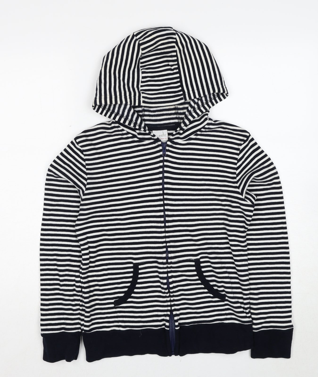 NEXT Boys Blue Striped Cotton Full Zip Hoodie Size 13 Years Zip