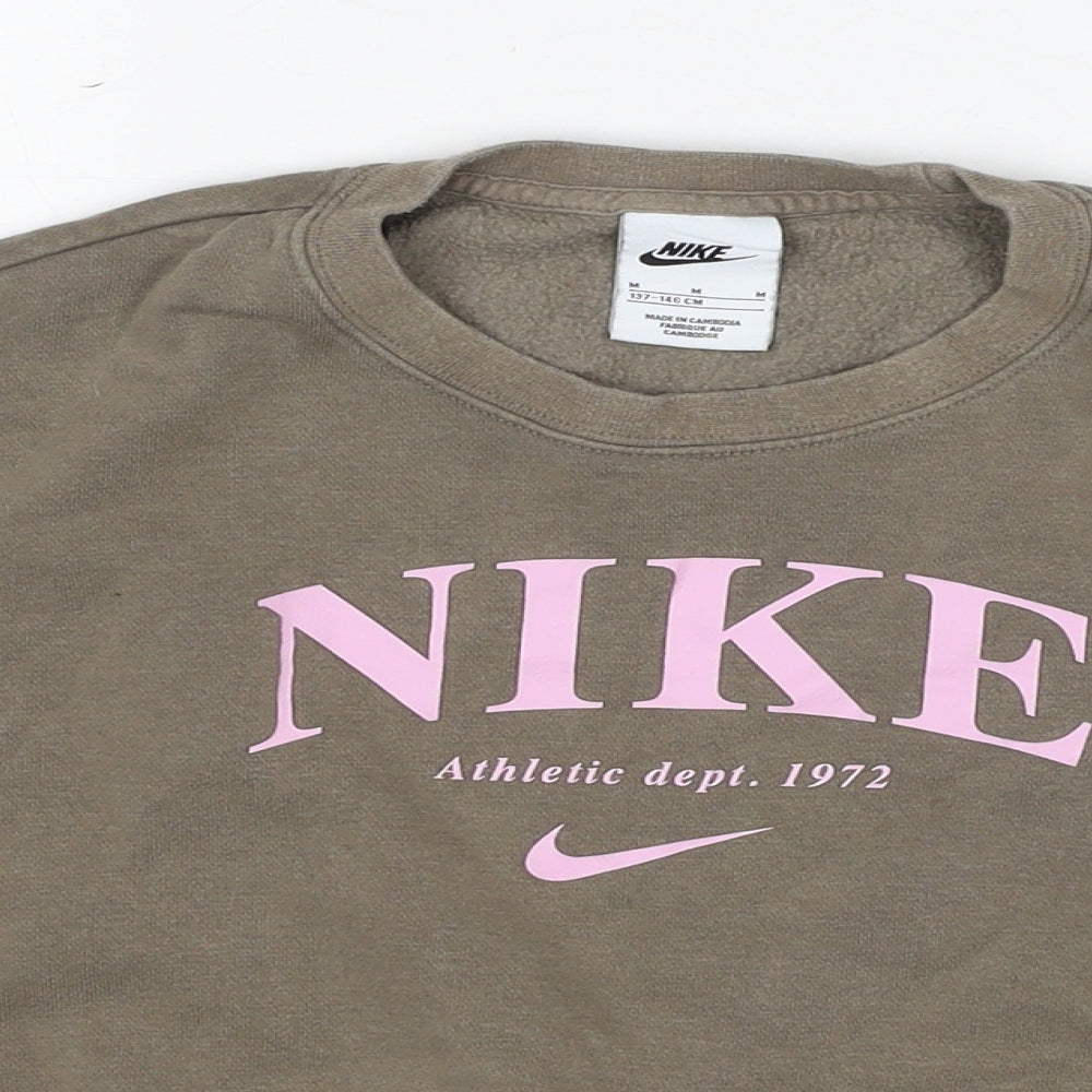 Nike Girls Beige Cotton Pullover Sweatshirt Size 10-11 Years Pullover