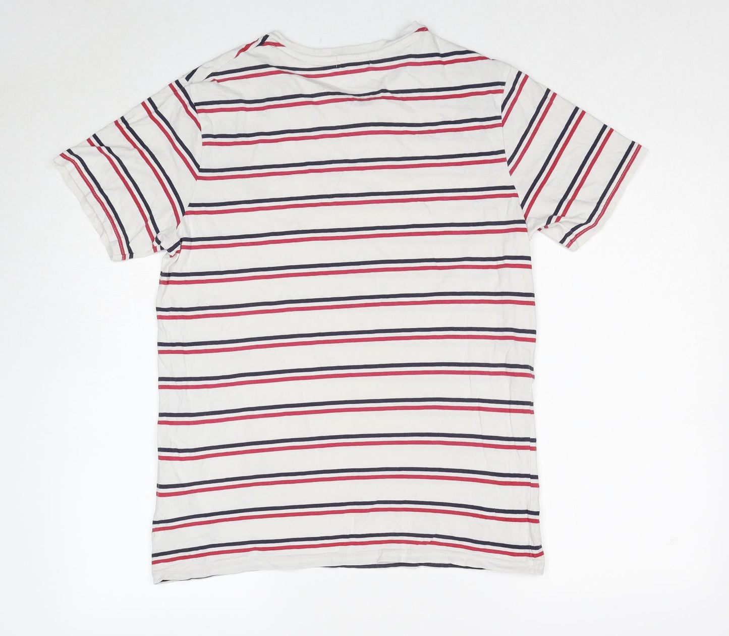 Topman Mens White Striped Cotton T-Shirt Size M Round Neck