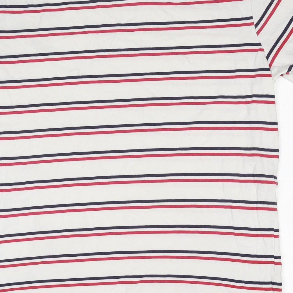 Topman Mens White Striped Cotton T-Shirt Size M Round Neck