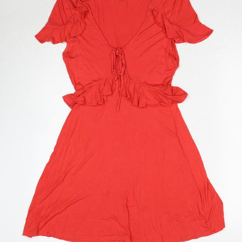 Topshop Womens Red Viscose A-Line Size 6 V-Neck Pullover