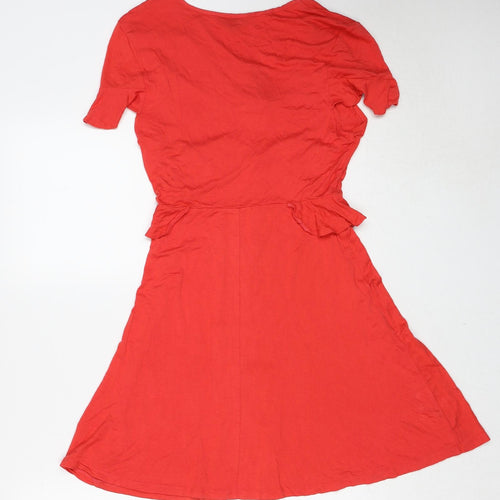 Topshop Womens Red Viscose A-Line Size 6 V-Neck Pullover