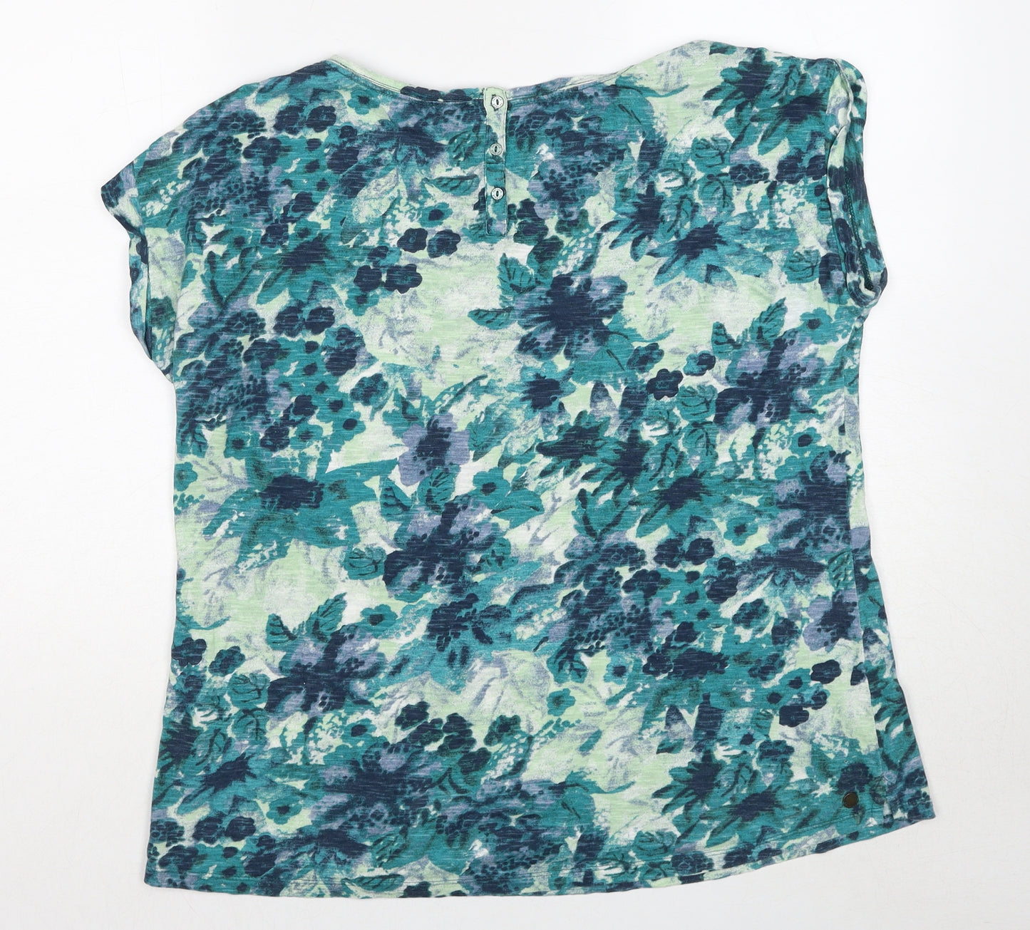 Fat Face Womens Blue Geometric Cotton Basic T-Shirt Size 16 Boat Neck