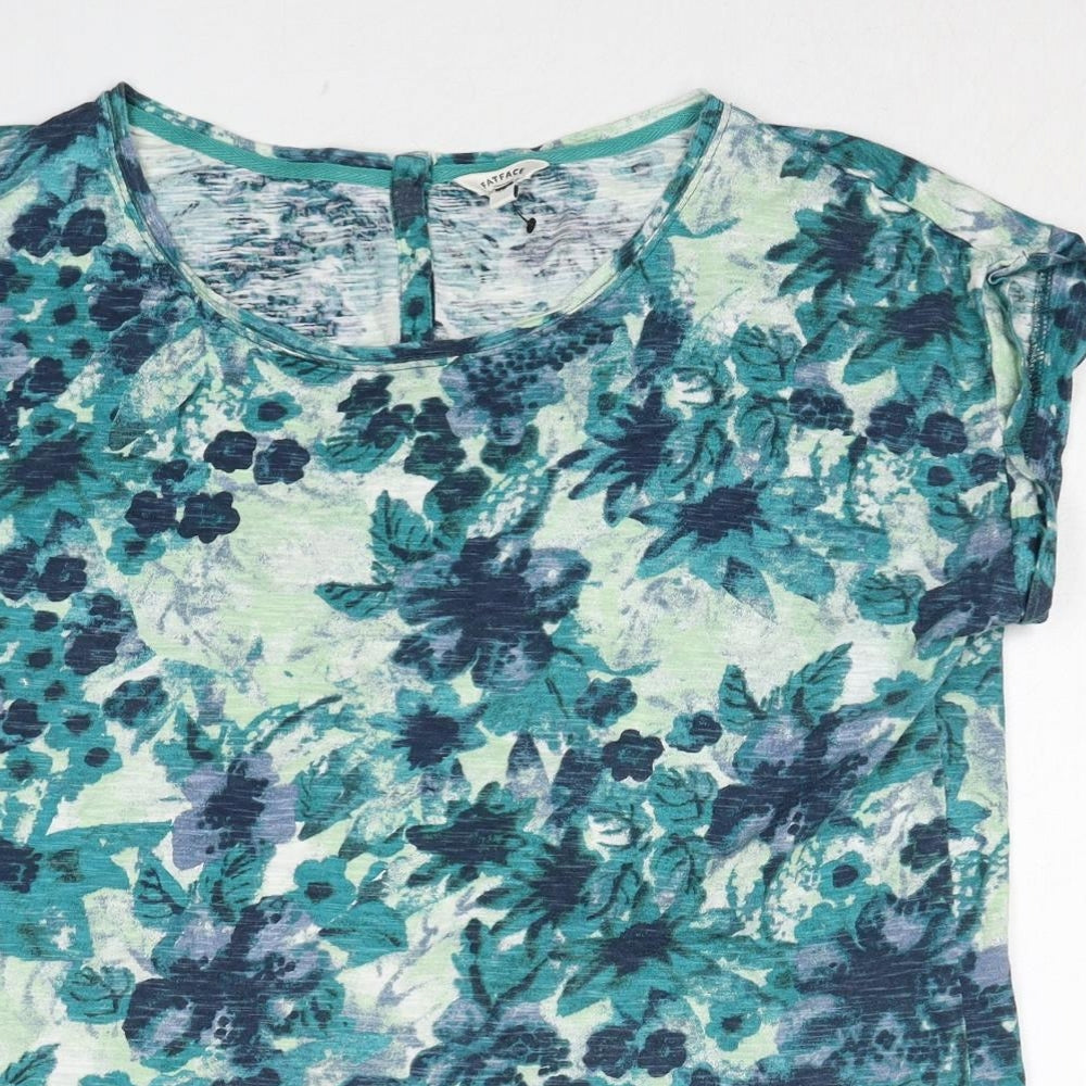 Fat Face Womens Blue Geometric Cotton Basic T-Shirt Size 16 Boat Neck