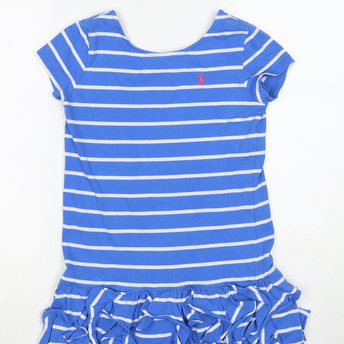 Ralph Lauren Womens Blue Striped Cotton Basic T-Shirt Size 8 Boat Neck