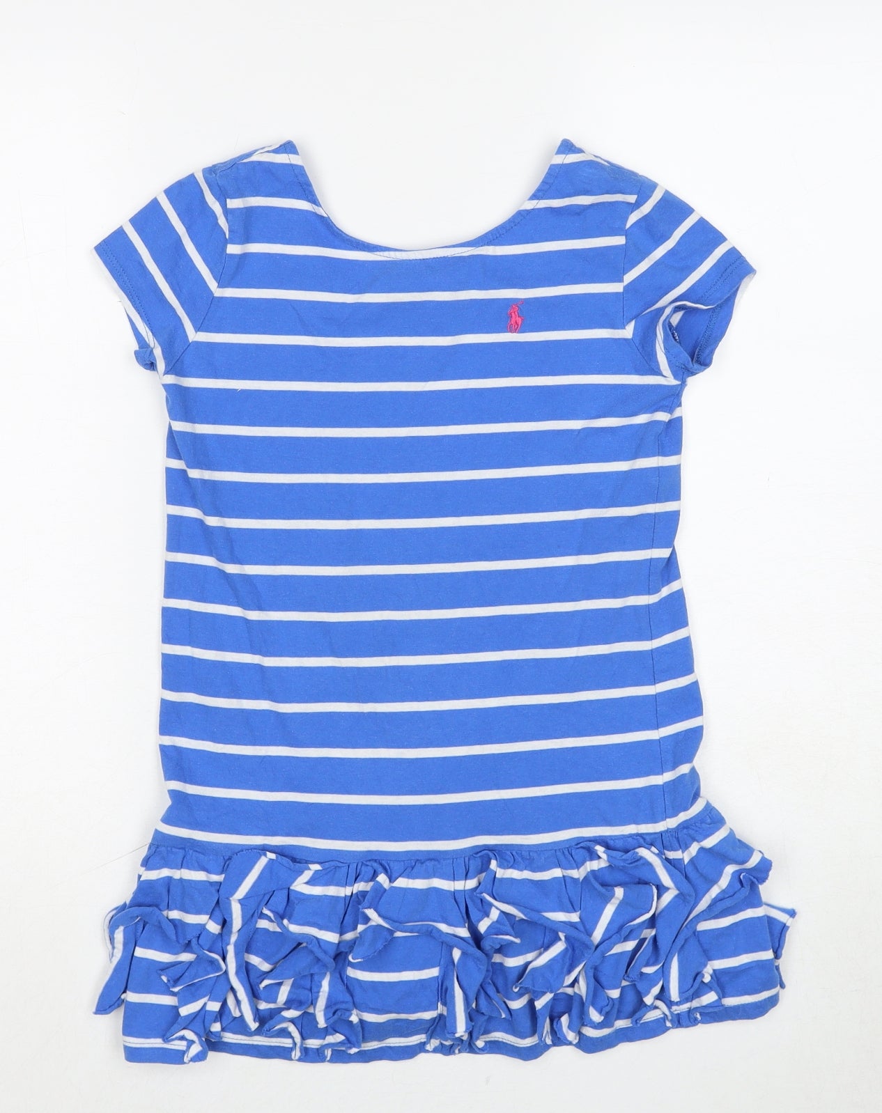 Ralph Lauren Womens Blue Striped Cotton Basic T-Shirt Size 8 Boat Neck