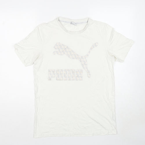 PUMA Mens White Cotton T-Shirt Size S Round Neck