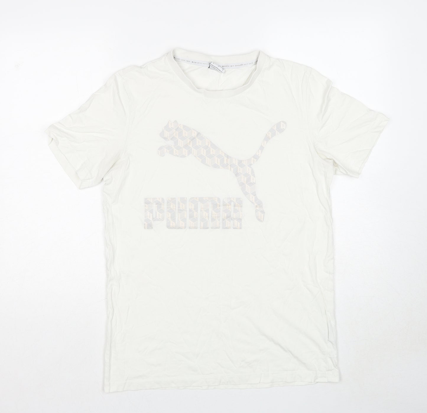 PUMA Mens White Cotton T-Shirt Size S Round Neck