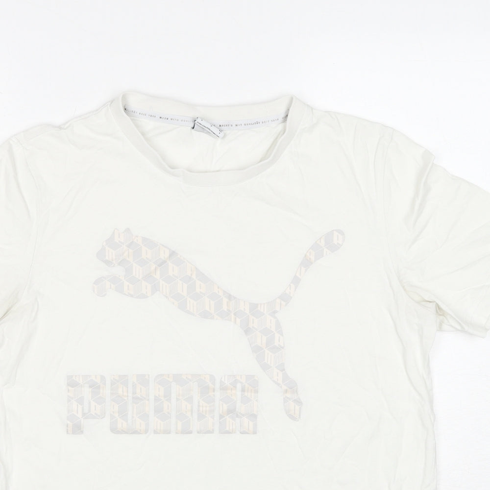 PUMA Mens White Cotton T-Shirt Size S Round Neck