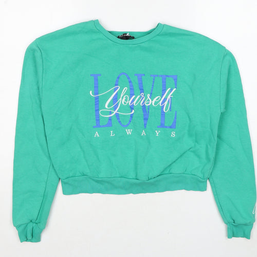 New Look Girls Green Cotton Pullover Sweatshirt Size 14-15 Years Pullover - Love Yourself