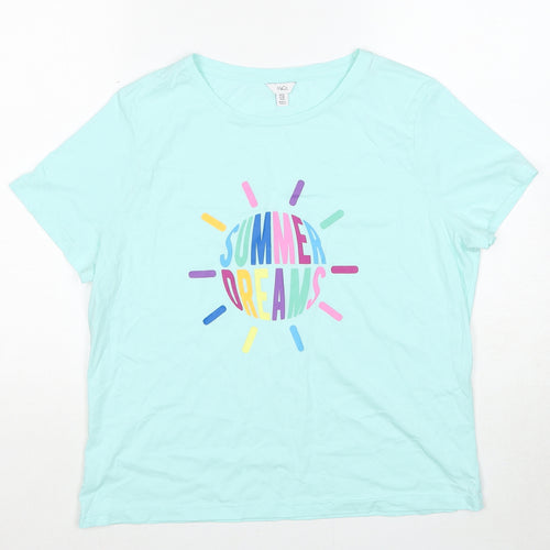 M&Co Womens Blue Cotton Basic T-Shirt Size 14 Round Neck - Summer Dreams