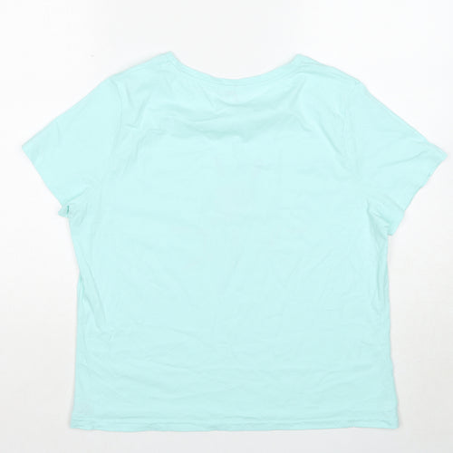 M&Co Womens Blue Cotton Basic T-Shirt Size 14 Round Neck - Summer Dreams