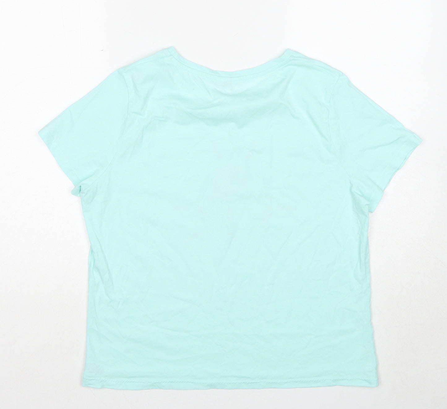 M&Co Womens Blue Cotton Basic T-Shirt Size 14 Round Neck - Summer Dreams