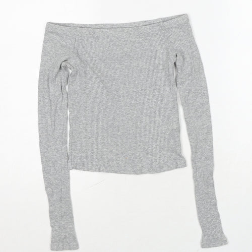 H&M Womens Grey Cotton Basic T-Shirt Size XS Off the Shoulder - Ribbed