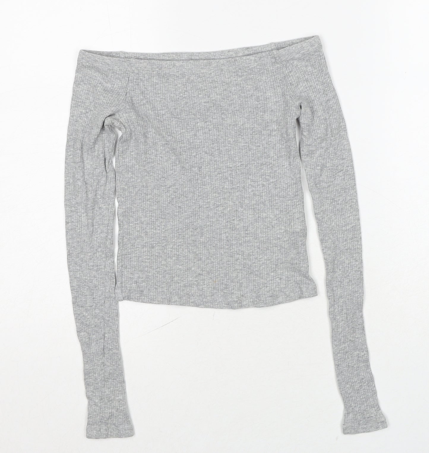 H&M Womens Grey Cotton Basic T-Shirt Size XS Off the Shoulder - Ribbed