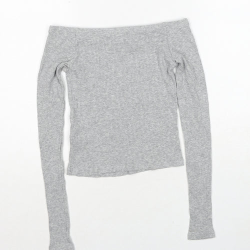 H&M Womens Grey Cotton Basic T-Shirt Size XS Off the Shoulder - Ribbed
