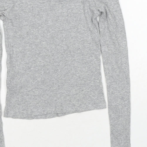 H&M Womens Grey Cotton Basic T-Shirt Size XS Off the Shoulder - Ribbed