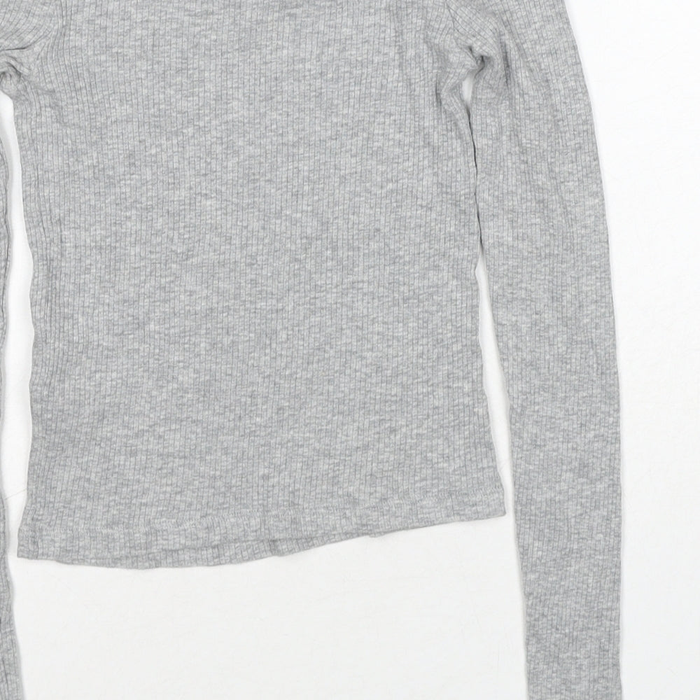 H&M Womens Grey Cotton Basic T-Shirt Size XS Off the Shoulder - Ribbed