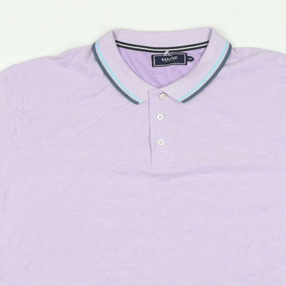 Maine Mens Purple Cotton Polo Size 2XL Collared Pullover