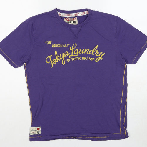 Tokyo Laundry Womens Purple Cotton Basic T-Shirt Size M Crew Neck