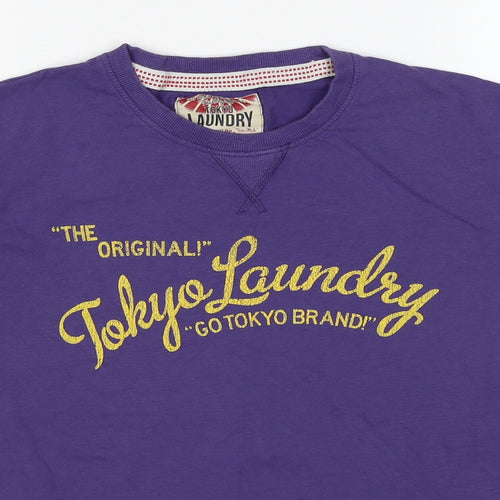 Tokyo Laundry Womens Purple Cotton Basic T-Shirt Size M Crew Neck