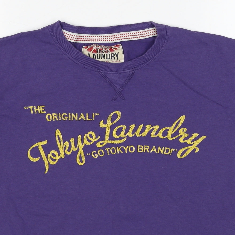 Tokyo Laundry Womens Purple Cotton Basic T-Shirt Size M Crew Neck